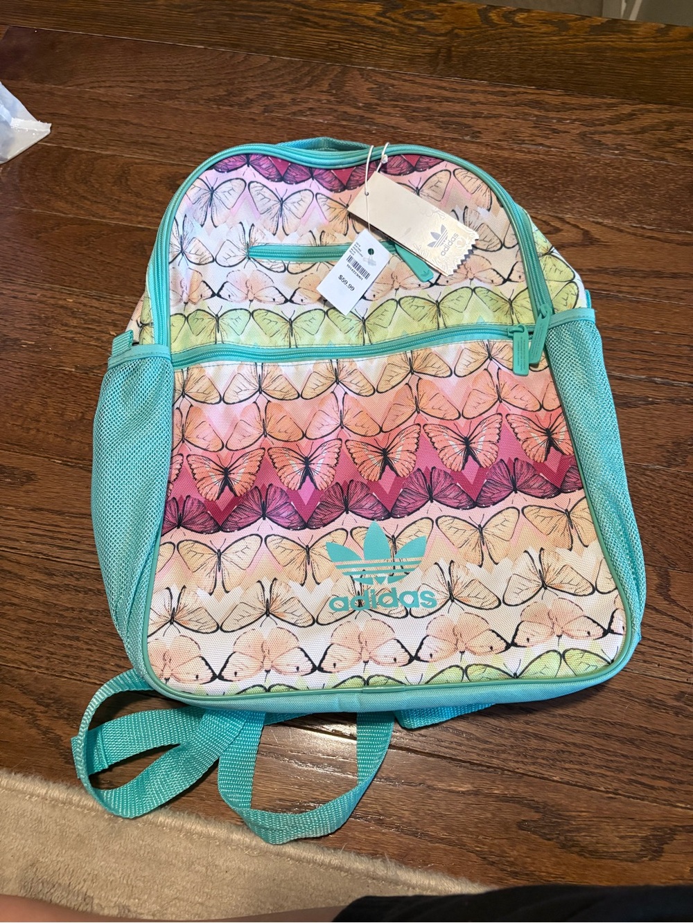 adidas Turquoise Multicolor Butterfly Print Backpack